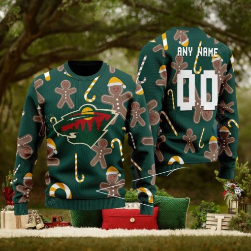 Custom Number And Name Minnesota Wild Christmas Santa Bear Ugly Christmas Sweater