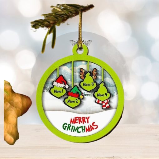 Custom Ornament Engraved Names Christmas 2022 Grinch Wood Family Decoration Usa