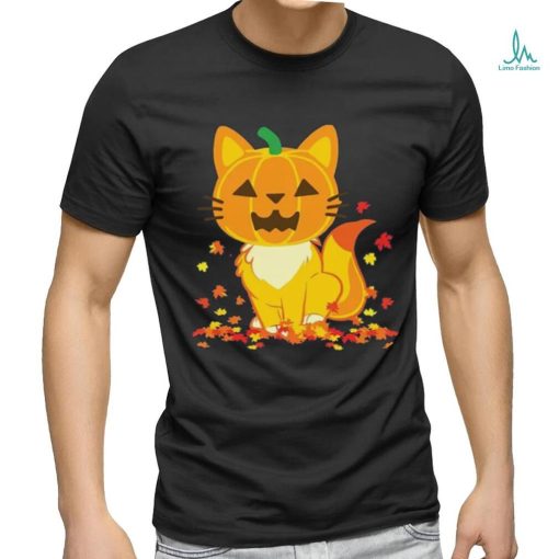 Cute Cat Face Jack O Lantern Pumpkin Halloween Autumn Fall T Shirt