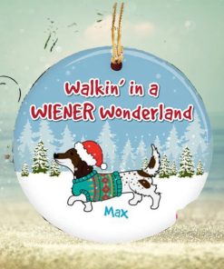 Dachshund Christmas Walkin’ in a Wiener Wonderland Custom Name 2023 Holiday Gifts For Dog Lovers Christmas Decorations Ornament
