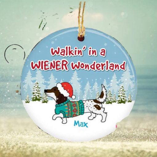 Dachshund Christmas Walkin’ in a Wiener Wonderland Custom Name 2023 Holiday Gifts For Dog Lovers Christmas Decorations Ornament