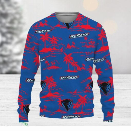 DePaul Blue Demons Aloha Hawaii Beach Knitted Xmas 3D Sweater Gift Holidays