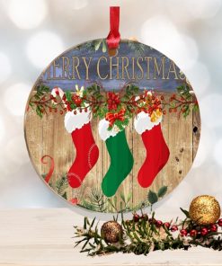 Decorative Ornaments Wood Grain Merry Christmas Stockings Acrylic Discs with Hole 3 Inch Christmas Tree Hanging Ornaments for Christmas Tree Decor Gay Holiday Souvenir Inspiration Gifts