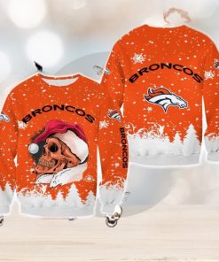 Denver Broncos Christmas Skull Poinsettia Halloween Ugly Sweater For Men And Women Gift Christmas