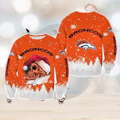 Denver Broncos Christmas Skull Poinsettia Halloween Ugly Sweater For Men And Women Gift Christmas