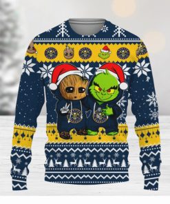 Denver Nuggets Baby Groot And Grinch Best Friends Football American Knitted Xmas 3D Sweater Gift Holidays