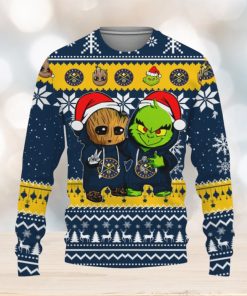 Denver Nuggets Baby Groot And Grinch Best Friends Football American Knitted Xmas 3D Sweater Gift Holidays