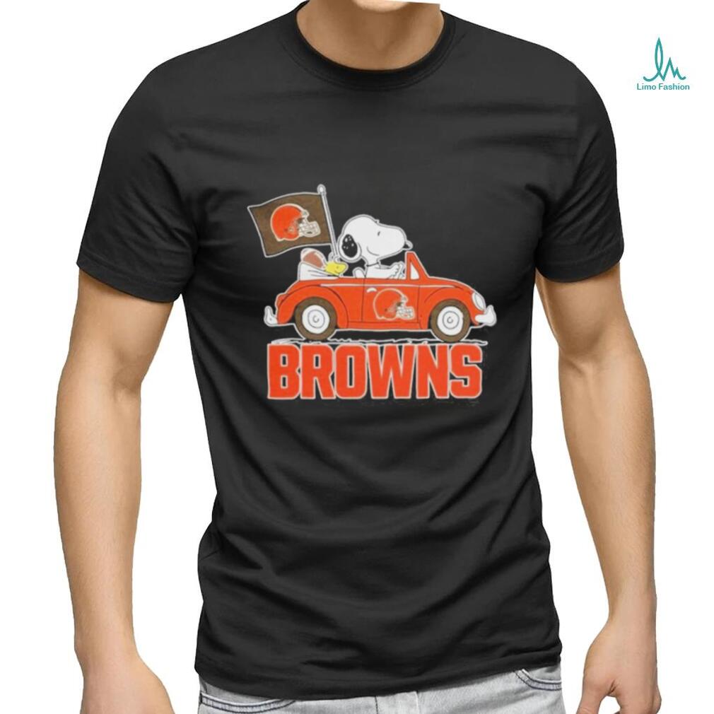 Design Cleveland browns Peanuts Snoopy car cartoon sports shirt Design Cleveland browns Peanuts Snoopy car cartoon sports shirt