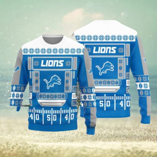 Detroit Lions Christmas Ball Snowfalke Pattern Knitted Sweater