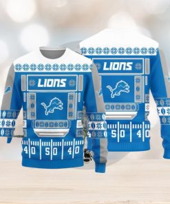 Detroit Lions Christmas Ball Snowfalke Pattern Knitted Sweater