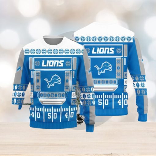 Detroit Lions Christmas Ball Snowfalke Pattern Knitted Sweater