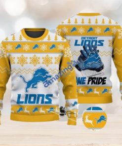 Detroit Lions Fans Logo Snowflake Pattern Ugly Christmas Sweater Yellow