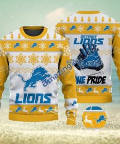 Detroit Lions Fans Logo Snowflake Pattern Ugly Christmas Sweater Yellow