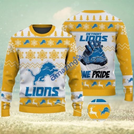 Detroit Lions Fans Logo Snowflake Pattern Ugly Christmas Sweater Yellow