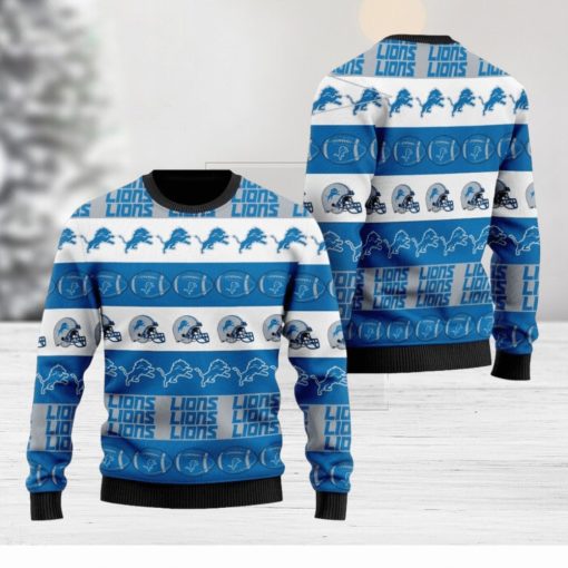 Detroit Lions NFL American Football Team Logo Helmet Symbols Ugly Christmas Sweater