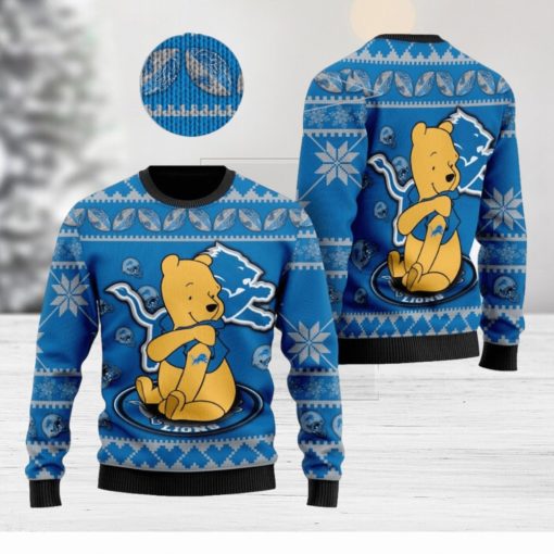 Detroit Lions NFL Winnie the Pooh Knitted Christmas 3D Sweater For Fans