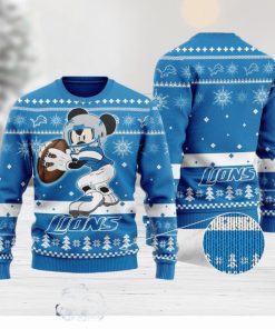 Detroit Lions Ugly Christmas Sweater Mickey Mouse The Decisive Throw Unisex Sweater