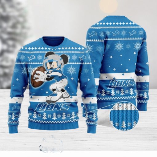 Detroit Lions Ugly Christmas Sweater Mickey Mouse The Decisive Throw Unisex Sweater