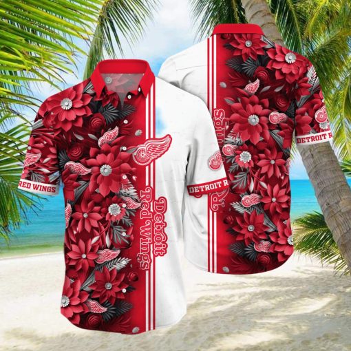 Detroit Red Wings NHL Hawaiian Shirt Custom Blooming Flowers Aloha Shirt