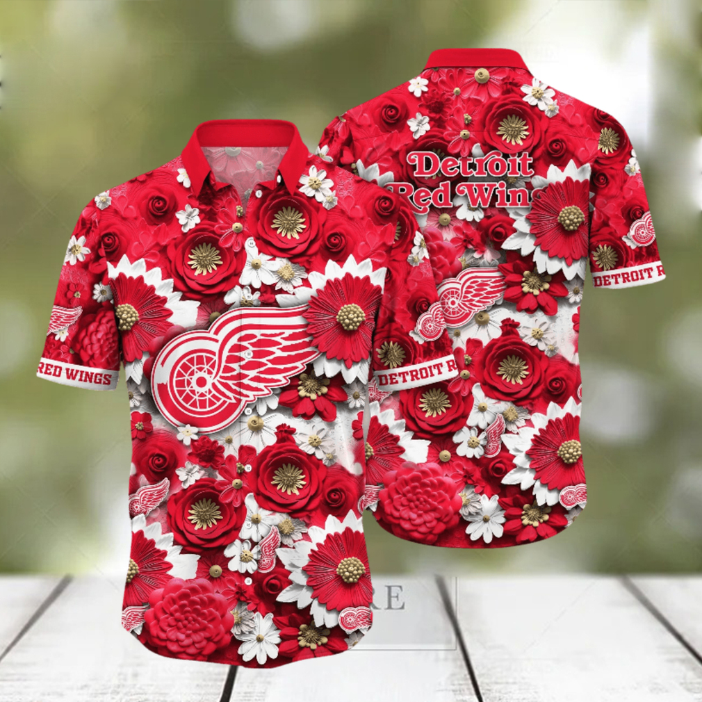NHL Detroit Red Wings Hawaiian Shirt Big Floral Button Up in 2023