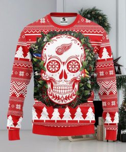 Detroit Red Wings Skull Flower Ugly Christmas Ugly 3D Xmas Sweater Christmas Gift For Fans