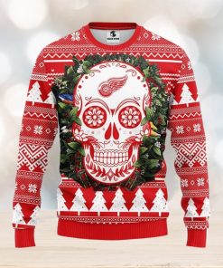 Detroit Red Wings Skull Flower Ugly Christmas Ugly 3D Xmas Sweater Christmas Gift For Fans