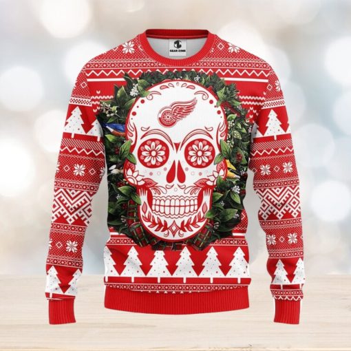 Detroit Red Wings Skull Flower Ugly Christmas Ugly 3D Xmas Sweater Christmas Gift For Fans