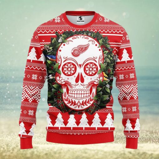 Detroit Red Wings Skull Flower Ugly Christmas Ugly Sweater 3D Christmas Xmas Sweater