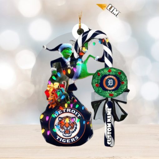 Detroit Tigers MLB Custom Name Grinch Candy Cane Tree Decorations Xmas 2023 Gift Christmas Ornament