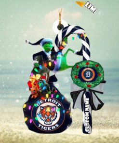 Detroit Tigers MLB Custom Name Grinch Candy Cane Tree Decorations Xmas 2023 Gift Christmas Ornament
