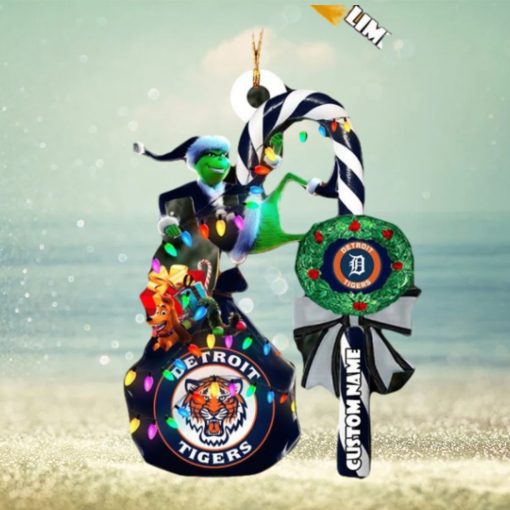 Detroit Tigers MLB Custom Name Grinch Candy Cane Tree Decorations Xmas 2023 Gift Christmas Ornament