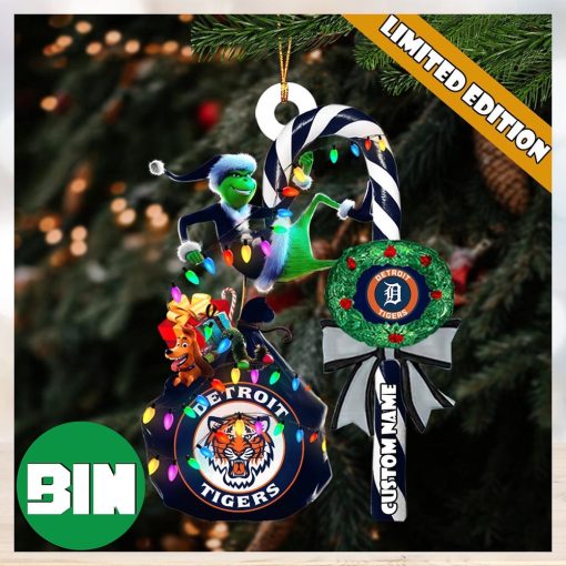 Detroit Tigers MLB Custom Name Grinch Candy Cane Tree Decorations Xmas 2023 Gift Christmas Ornament_41584534 1