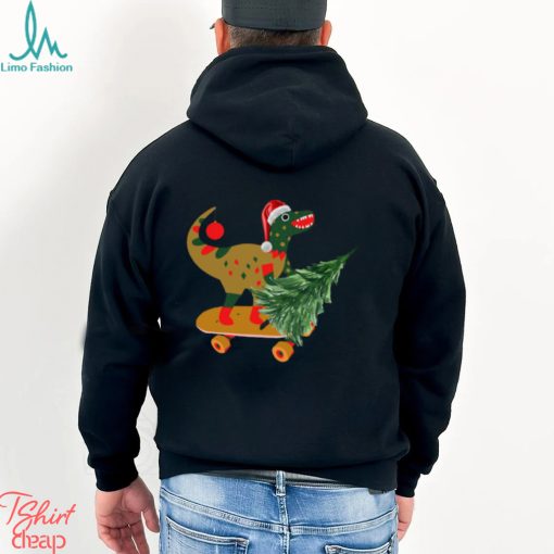 Dinosaur On Skateboard Carries Christmas Tree Classic Shirt