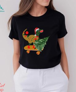 Dinosaur On Skateboard Carries Christmas Tree Classic Shirt