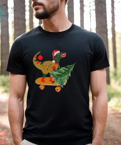 Dinosaur On Skateboard Carries Christmas Tree Classic Shirt