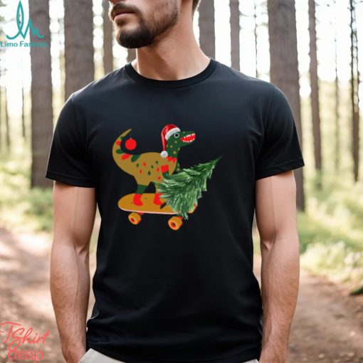 Dinosaur On Skateboard Carries Christmas Tree Classic Shirt