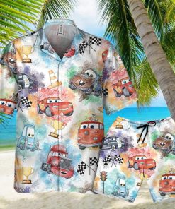 Disney Car Lightning Mcqueen Watercolor Seamless Disney Hawaiian Shirt And Short For Men And Women Gift