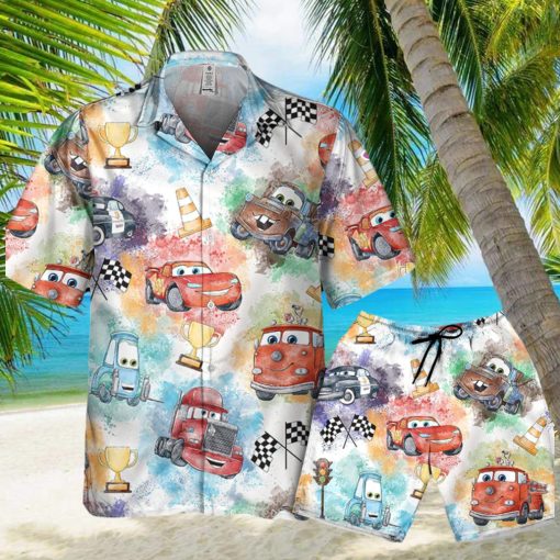 Disney Car Lightning Mcqueen Watercolor Seamless Disney Hawaiian Shirt And Short For Men And Women Gift