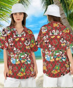 Disneyland Disney Christmas Hawaiian Shirts Mickey Friends Xmas Tree Aloha