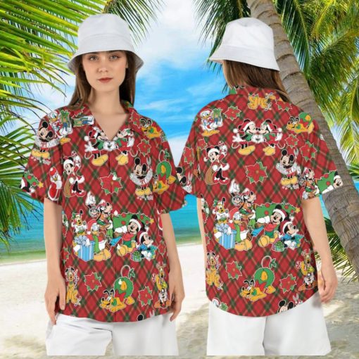 Disneyland Disney Christmas Hawaiian Shirts Mickey Friends Xmas Tree Aloha