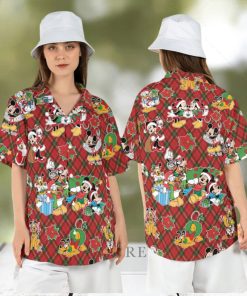 Disneyland Disney Christmas Hawaiian Shirts Mickey Friends Xmas Tree Aloha