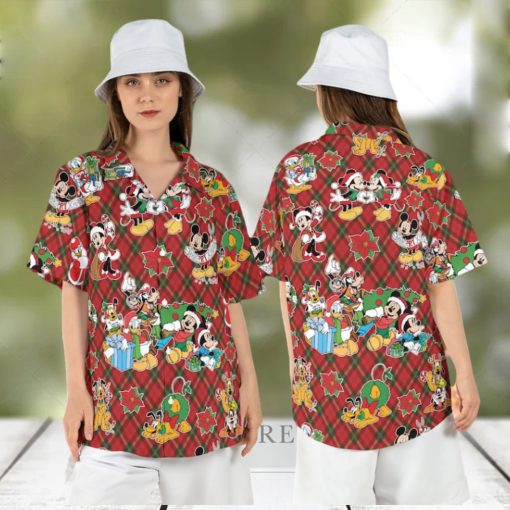 Disneyland Disney Christmas Hawaiian Shirts Mickey Friends Xmas Tree Aloha