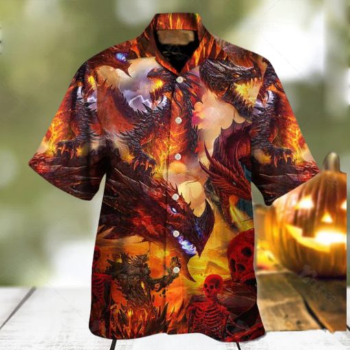 Dragon Red Skull Fire Art Style Hawaiian Shirt