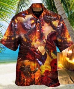 Dragon Red Skull Fire Art Style Hawaiian Shirt