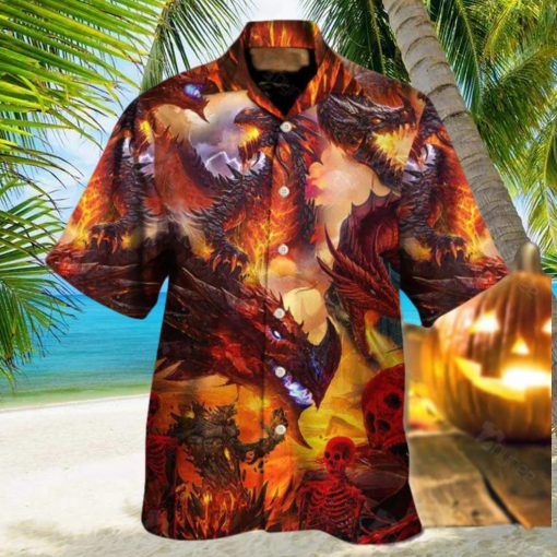 Dragon Red Skull Fire Art Style Hawaiian Shirt