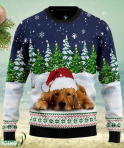 Dreaming Golden Retriever Under Snow Ugly Christmas Sweater Family Christmas Gift