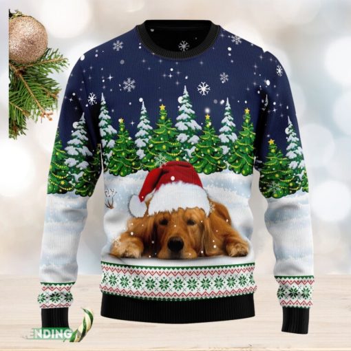 Dreaming Golden Retriever Under Snow Ugly Christmas Sweater Family Christmas Gift