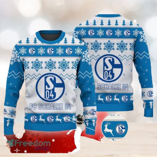 Fc Schalke 04 Big Logo Ugly Christmas Tree Blue Sweater AOP For Men And Women