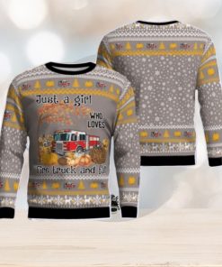 Fire Truck Just Girl Who Loves Christmas AOP Ugly Sweater Gift For Christmas