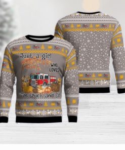 Fire Truck Just Girl Who Loves Christmas AOP Ugly Sweater Gift For Christmas